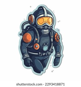 Professional diver. Rental and equipment for divers. Deep-sea diving. Cartoon vector illustration. label, sticker, t-shirt printing