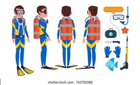 Professional Diver Vector Underwater Activity Sports Stock Vector ...