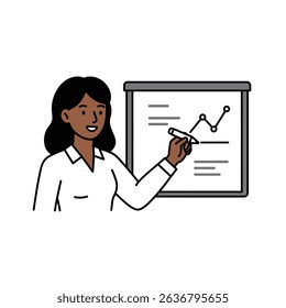 Professional Diverse Woman Explaining Ideas on Whiteboard Business Training White Background