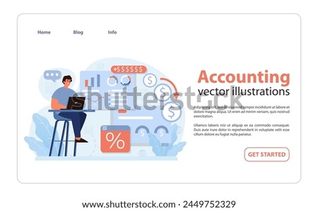 Professional diving into accounting tasks. Man analyzing financial charts, tracking income, and managing expenses. Precision in financial planning. Flat vector illustration.