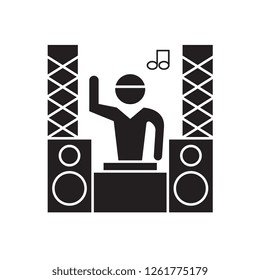 Professional dj black vector concept icon. Professional dj flat illustration, sign