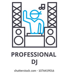 professional dj thin line icon, sign, symbol, illustation, linear concept, vector 