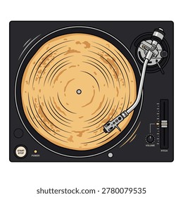 Professional DJ turntable playing a vinyl record. Music player, record player, audio equipment, djing.