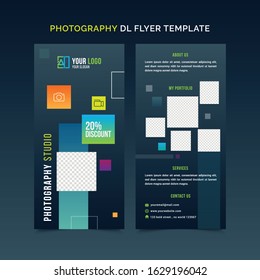 Professional DL Flyer Template Design with square shapes, photography business template for dl flyer. Modern creative concept flyer or banner layout.