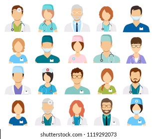 Professional doctor avatars isolated on white background. Medicine professionals and medical staff people icons vector illustration
