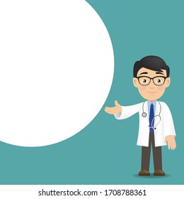 Professional Doctor With Banner And White Background With Gradient Mesh, Vector Illustration