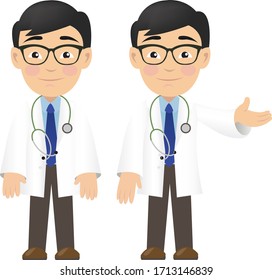 Professional Doctor With Banner And White Background With Gradient Mesh, Vector Illustration