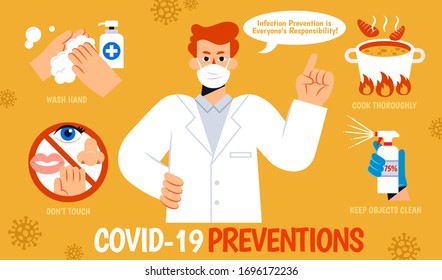 A professional doctor demoing simple dos and don'ts of how to prevent COVID-19 infection during the global coronavirus pandemic