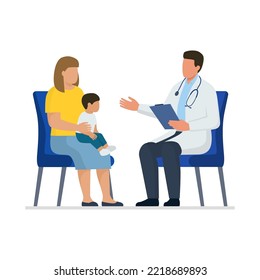 Professional doctor giving a consultation to a mother with her baby, healthcare and medicine concept