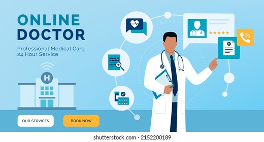 Professional doctor giving medical advice and prescriptions online, online doctor concept