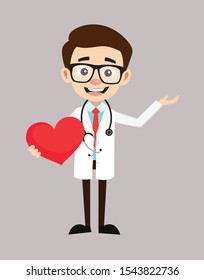 Professional Doctor - Holding a Heart and Showing with Hand