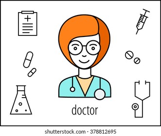 Professional doctor infographic skills medical equipment and icons set line
