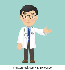 Professional Doctor Isolated Green Background, Vector Illustration