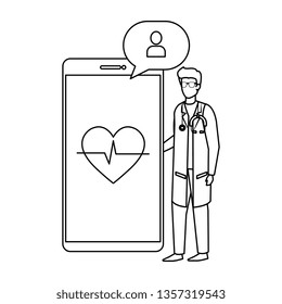 professional doctor with smartphone and speech bubble