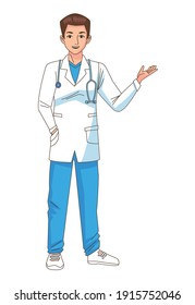 professional doctor with stethoscope character vector illustration design