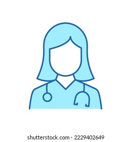 Professional Doctor with Stethoscope Color Line Icon. Female Physicians Specialist and Assistant Linear Pictogram. Editable Stroke. Isolated Vector Illustration.