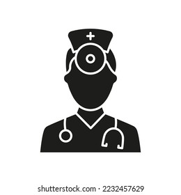 Professional Doctor with Stethoscope in Face Mask Silhouette Icon. Male Physicians Specialist and Assistant Glyph Black Pictogram. Isolated Vector Illustration.