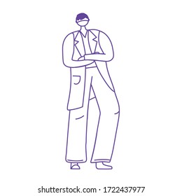 professional doctor wearing medical mask and crossed arms vector illustration