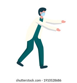 professional doctor wearing medical mask running character vector illustration design