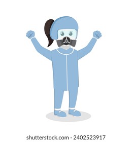 professional doctor woman with personal protective equipment and hazard mask design character on white background
