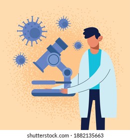 professional doctor worker with microscope vector illustration design