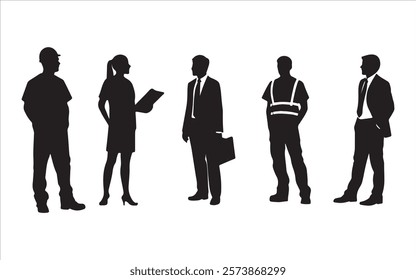 Professional (doctors, businesspeople, workers) silhouette vector art illustration on white background