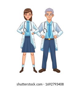 professional doctors couple avatars characters vector illustration design