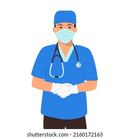 Professional doctors and nurses in masks.Vector illustration in flat style.
