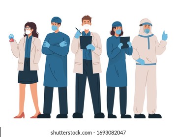 Médicos profesionales y enfermeras que se unen para luchar contra el coronavirus