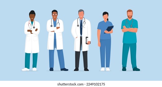 Professional doctors and nurses standing together, healthcare and medicine concept