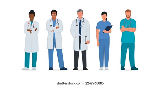 Professional doctors and nurses standing together, healthcare and medicine concept