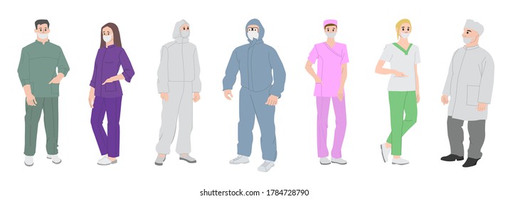 Professional doctors and nurses wearing protective suite.
