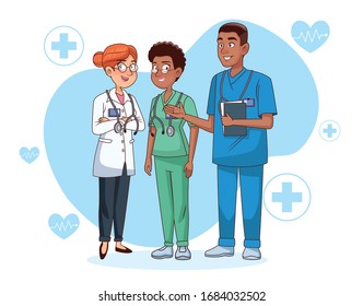 professional doctors staff avatars characters vector illustration design