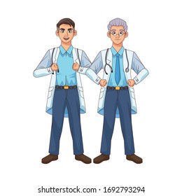 professional doctors staff avatars characters vector illustration design
