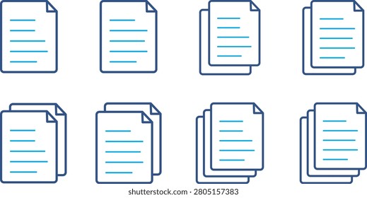 Professional document and file line icon set featuring single page documents, duplicate files, stacked papers, copy document symbols, and outline office file icons. This clean vector collection is perfect for business applications, office software, document management systems, productivity tools, websites, mobile apps, dashboards, presentations, print materials, and UI-UX projects. Fully editable, scalable, and isolated, these modern outline icons provide a consistent visual style for digital and print designs.

#DocumentIcons #FileIcons #Document #File #Paper #Copy #Duplicate #Stack #Office #Business #Report #Vector #Outline #LineIcons #UI #UX #Interface #Editable #Minimal #Stationery #Documents #OfficeIcons #BlueIcons #DocumentSet #GraphicDesign