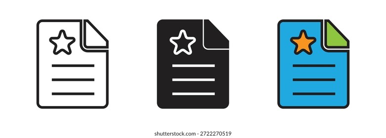 Professionelle Dokumentensymbole mit einem Stern-Symbol, perfekt zum Markieren von Lieblingsdateien, wichtigen Berichten oder digitalen Zertifikaten in App-Schnittstellen.