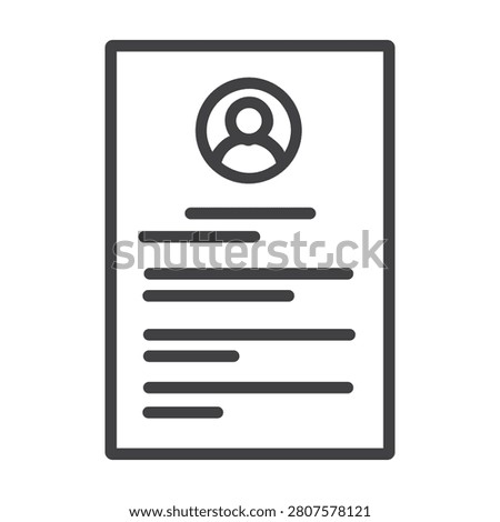 Professional document profile icon featuring resume page and user information symbol for business, office, application forms, records, and digital file management design projects