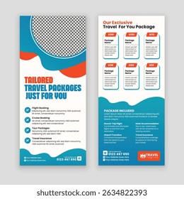 Professional Double-sided Travel Agency Rack Card and DL Flyer Template. A sleek, clean design to effectively promote your services, tours, and travel packages to potential clients