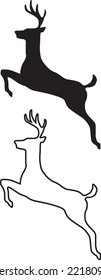 Professional drawing of a deer jumping in black and white in EPS format on a white background