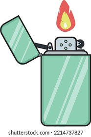 Professional drawing of a lighter with a flame of fire on a white background