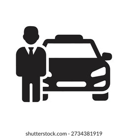 professional driver with luxury car vector icon limousine service chauffeur business transportation mobility passenger transport travel executive chauffeur private