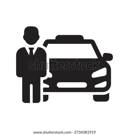 professional driver with luxury car vector icon limousine service chauffeur business transportation mobility passenger transport travel executive chauffeur private
