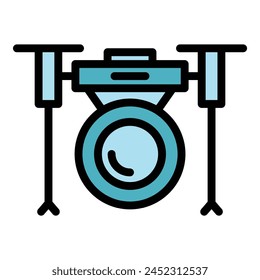 Profesional drone icono contorno Vector. Aéreas cámara. Aire ciudad color plano