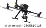 Professional drone for industrial isolated on transparent background. Flying drone with diagonal moving