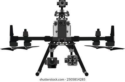 Professional drone for industrial isolated on transparent background. LIDAR technology for aerial mapping