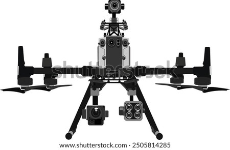 Professional drone for industrial isolated on transparent background. LIDAR technology for aerial mapping