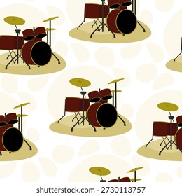 professional drum kits and abstract pots seamless pattern, Musical instrument vector illustration background for poster, fabric print or gift wrapping paper