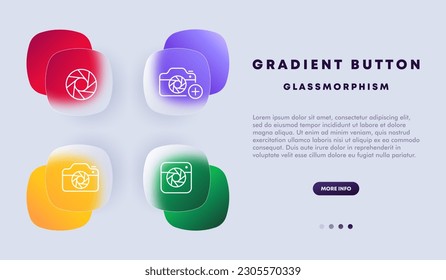 Professional DSLR camera. High-resolution, image quality, versatility, manual controls, interchangeable lenses. Photography. Glassmorphism style. Vector line icon for Business and Advertising