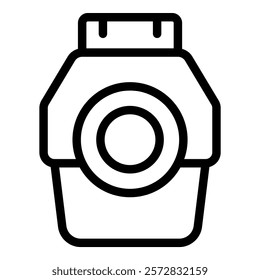 Professional dslr camera icon in black and white for digital photography and multimedia technology. Simple line art illustration of a modern electronic device isolated for web and app interface design