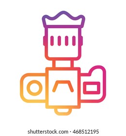Professional dslr photo camera front view vector icon in linear style with rainbow gradient colors. 